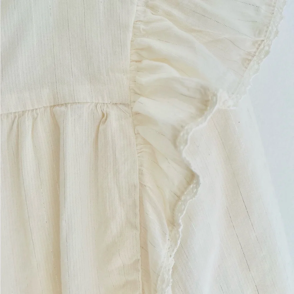 GAP Kids Off-White Ruffle Blouse with Lace & Silver Threading Details, Girls 2T - Picture 4 of 6